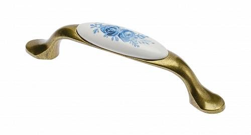Ручка мебельная керамика дуга 96мм UP-WP0728-РA (синяя роза) старое золото — купить оптом и в розницу в интернет магазине GTV-Meridian.